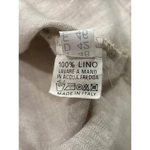 M&M 100% Linen Button Front Blouse Beige Italy 3/4 Sleeve 48 L - Picture 8 of 10
